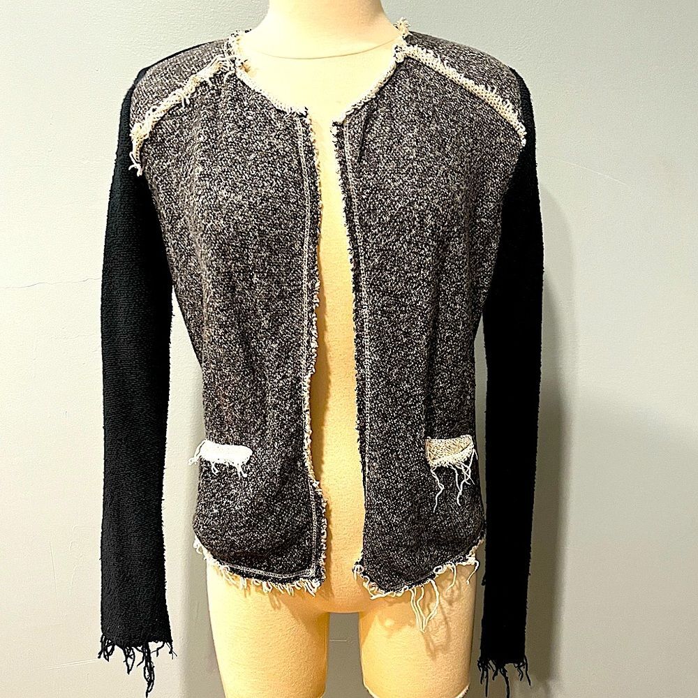 Barney’s New York Heather Grey & Black Tweed Knit Sweater Coatigan Blazer Jacket